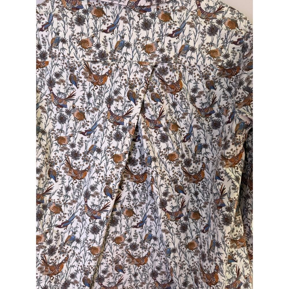Duluth Trading Women’s Bird Print Button Up Shirt Cotton Stretch - Picture 5 of 8